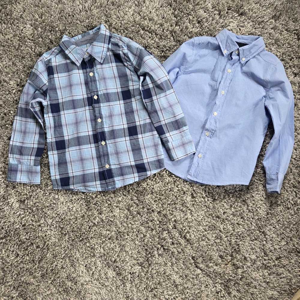 OshKosh B'gosh Boys 7/7A Button-Up Shirts Long Sleeve Blue Plaid Solid Lot